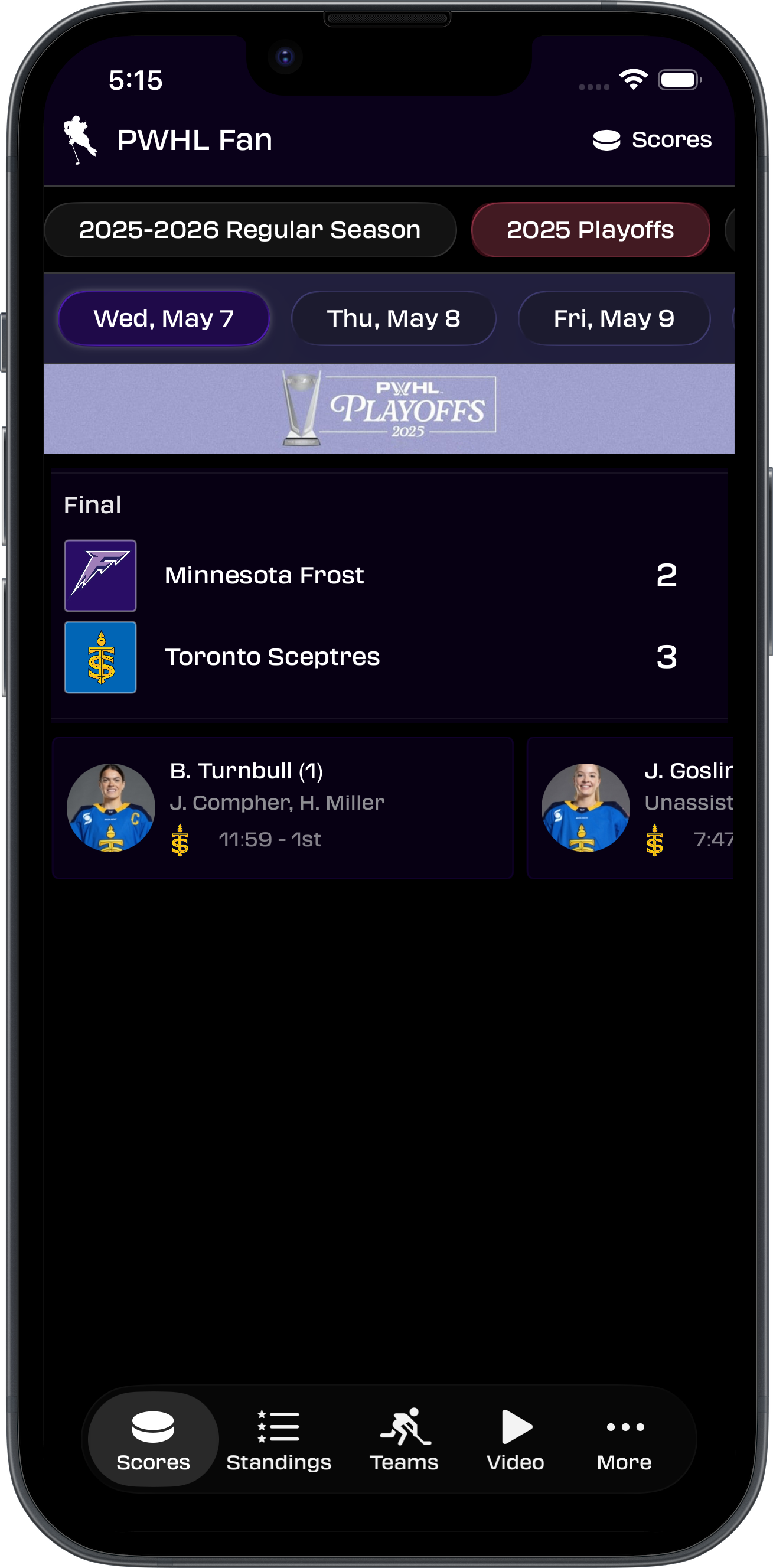 PWHL Fan App - Scores